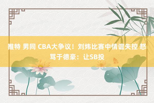 推特 男同 CBA大争议！刘炜比赛中情谊失控 怒骂于德豪：让SB投