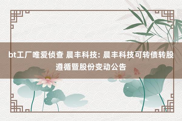 bt工厂唯爱侦查 晨丰科技: 晨丰科技可转债转股遵循暨股份变动公告