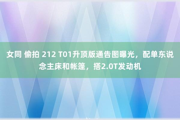 女同 偷拍 212 T01升顶版通告图曝光，配单东说念主床和帐篷，搭2.0T发动机