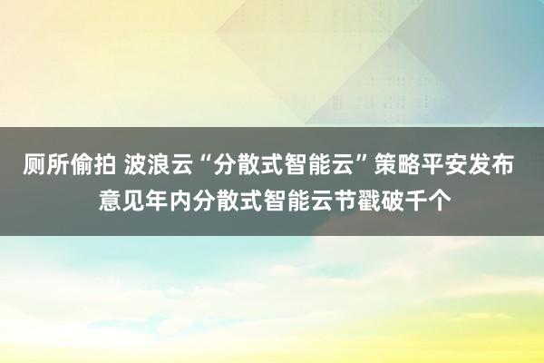 厕所偷拍 波浪云“分散式智能云”策略平安发布  意见年内分散式智能云节戳破千个