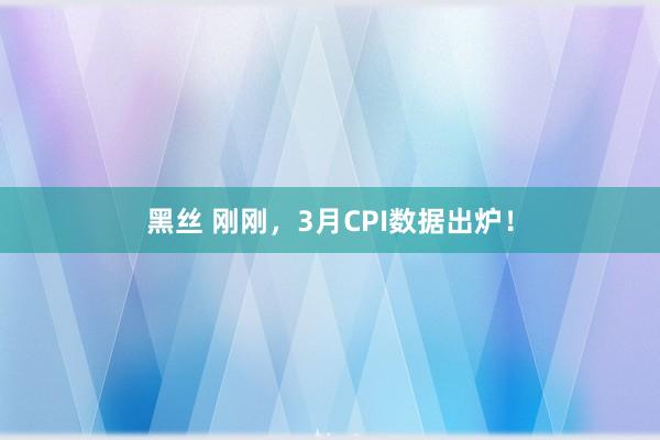 黑丝 刚刚，3月CPI数据出炉！